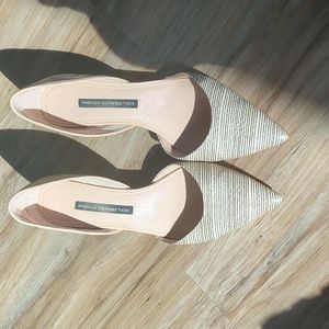 French Connection Effie D'Orsay Kitten Heel Black White Stripe 40/10